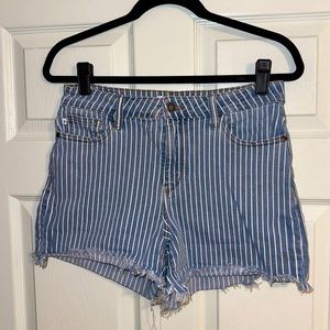 Pinstripe High Waisted Denim Shorts - Size M